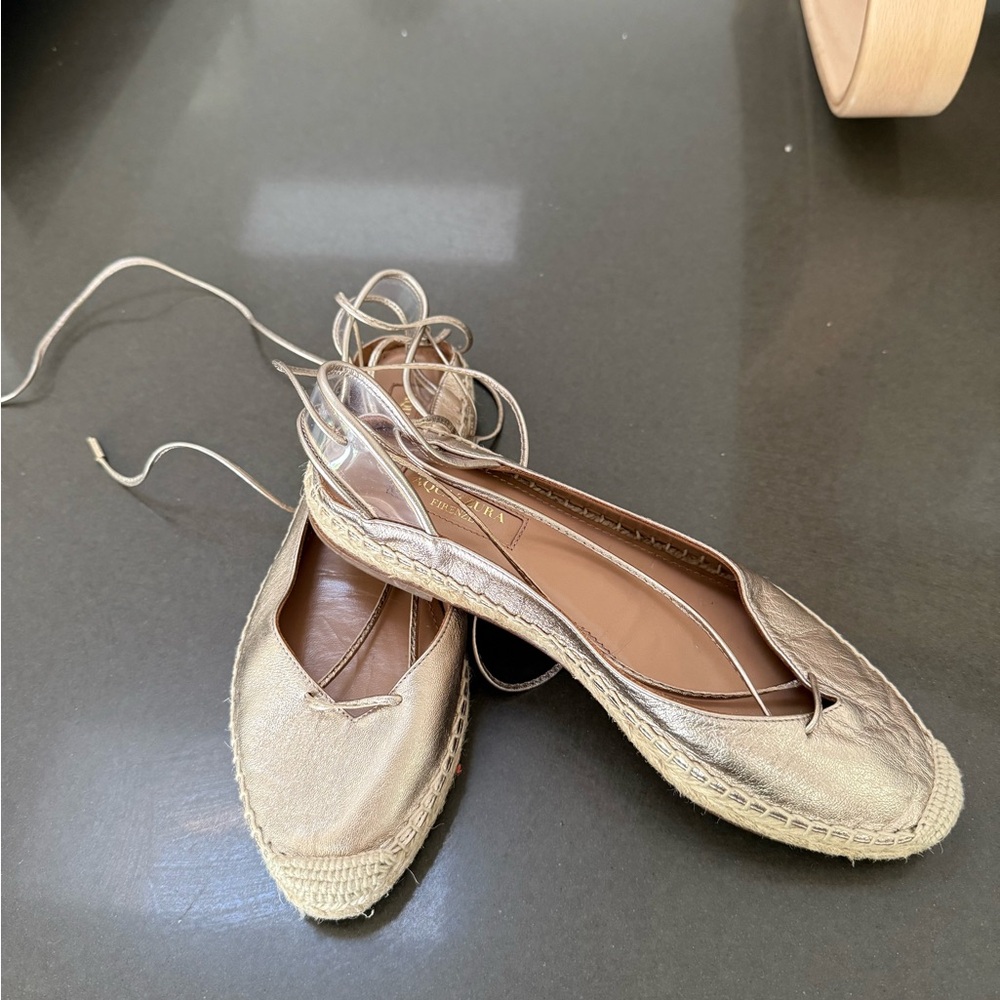 Aquazzura Gold Espadrille Flats